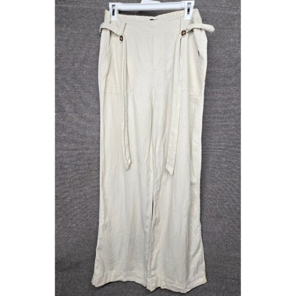 Beau Dawson Linen Blend Wide Leg Pants‎ Beige High Waist Resortwear Beach Size M